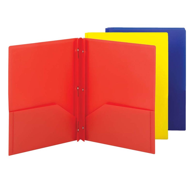 Smead Poly Two-Pocket Folder, Three-Hole Punch Prong Fasteners, Letter Size, Assorted Colors, 3 per Pack (87738) - Image 1